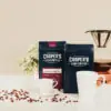 coffee and coffee makers against a black and beige background to show examples of coffee gifts