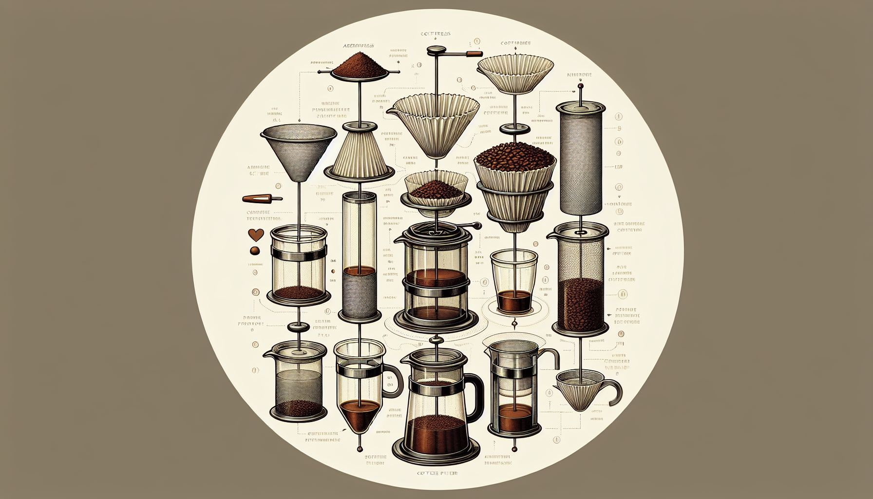 An illustration showing different types of filters used in AeroPress and French Press coffee brewing.