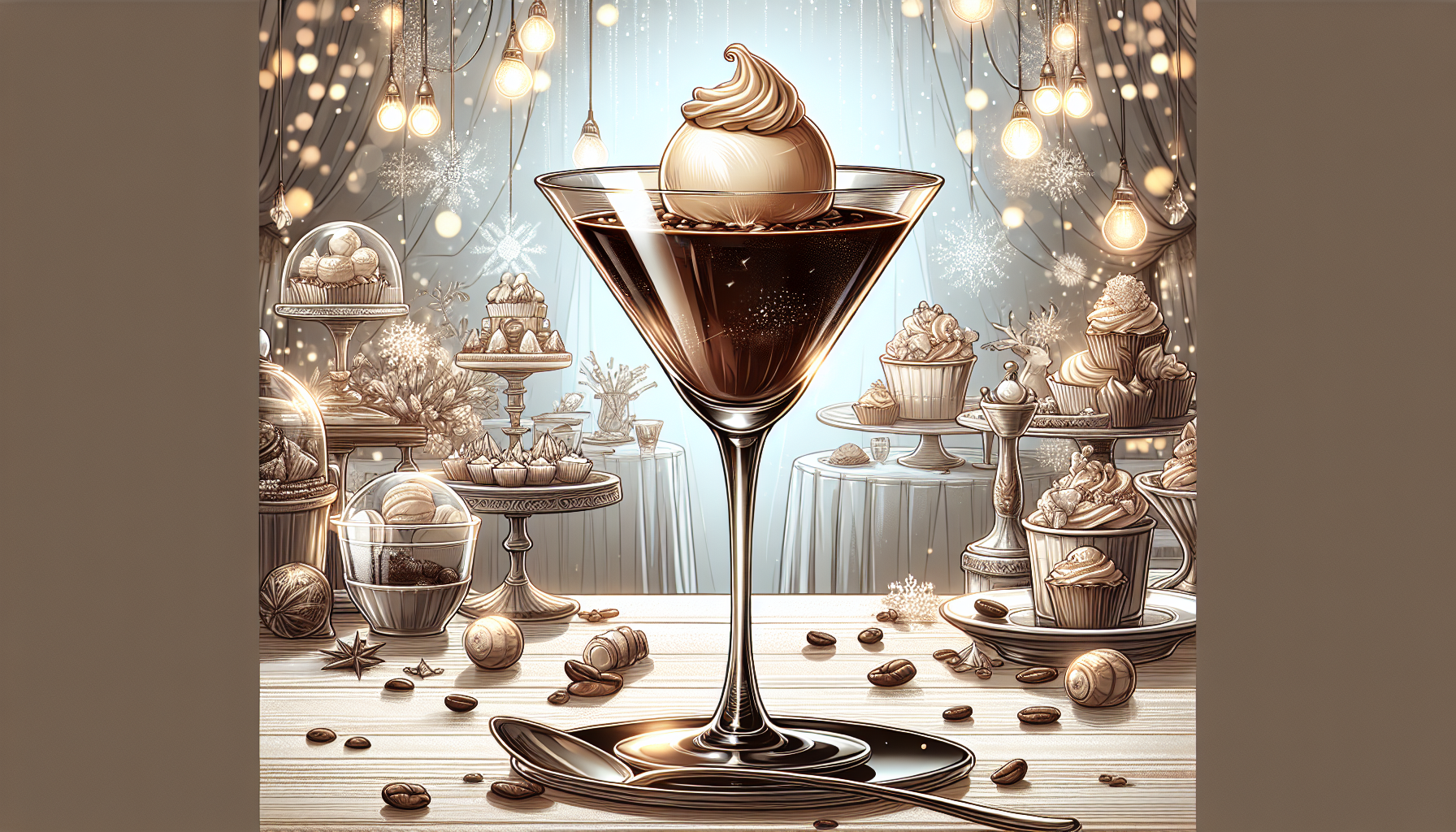 An affogato martini with a scoop of vanilla ice cream.