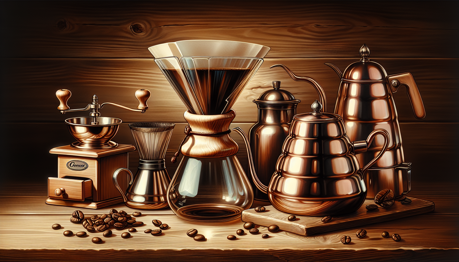 A collection of essential gadgets for pour-over coffee enthusiasts.
