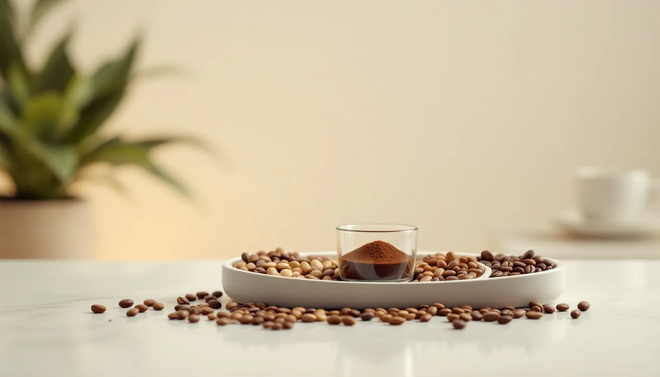 A selection of decaf coffee beans and ground coffee showcasing its nutritional profile.