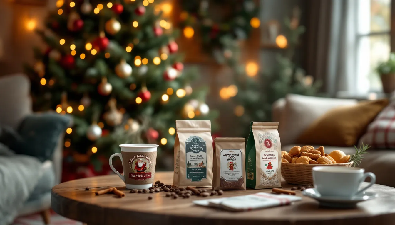 A variety of flavored coffee options, including unique blends and packaging.