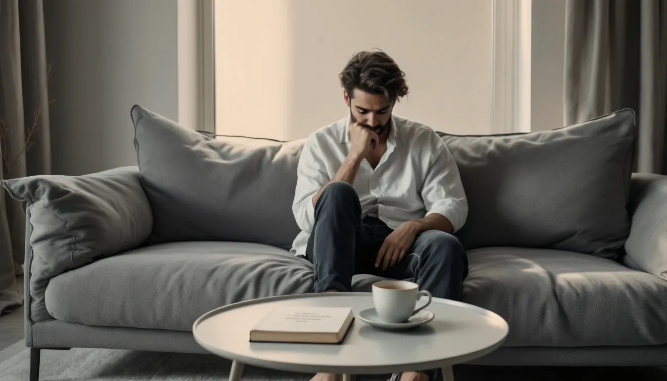 A person contemplating the potential drawbacks of drinking decaf coffee.