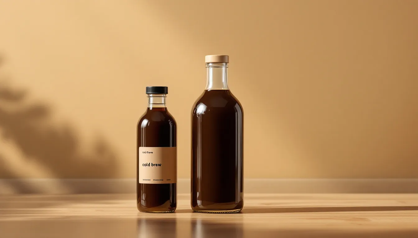 Glass bottles filled with cold brew coffee, showcasing the proper storage method for cold brew.