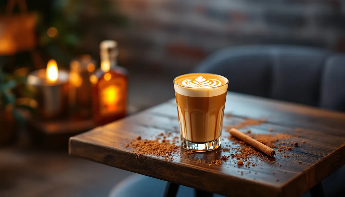 A beautifully garnished glass of Fireball whiskey coffee.