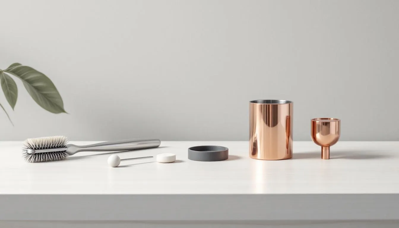 Cleaning accessories for an espresso machine.