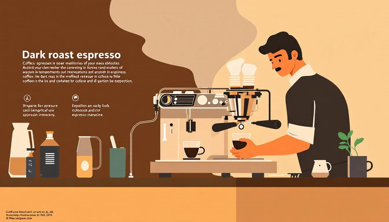 A barista preparing dark roast espresso with an espresso machine.
