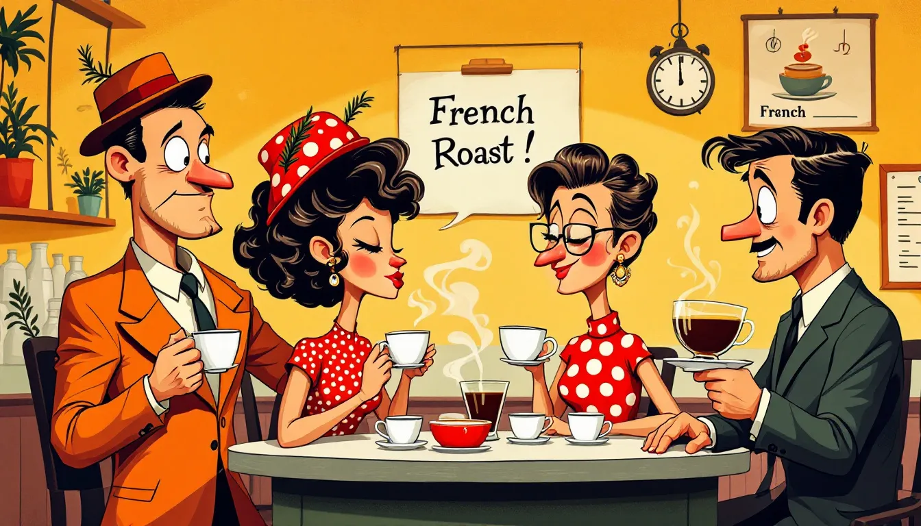 A display of various coffee drinks made with dark roasts.