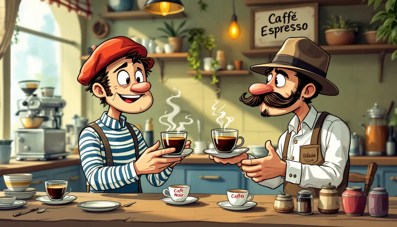 An illustration showing the differences between italian vs french roast coffee.