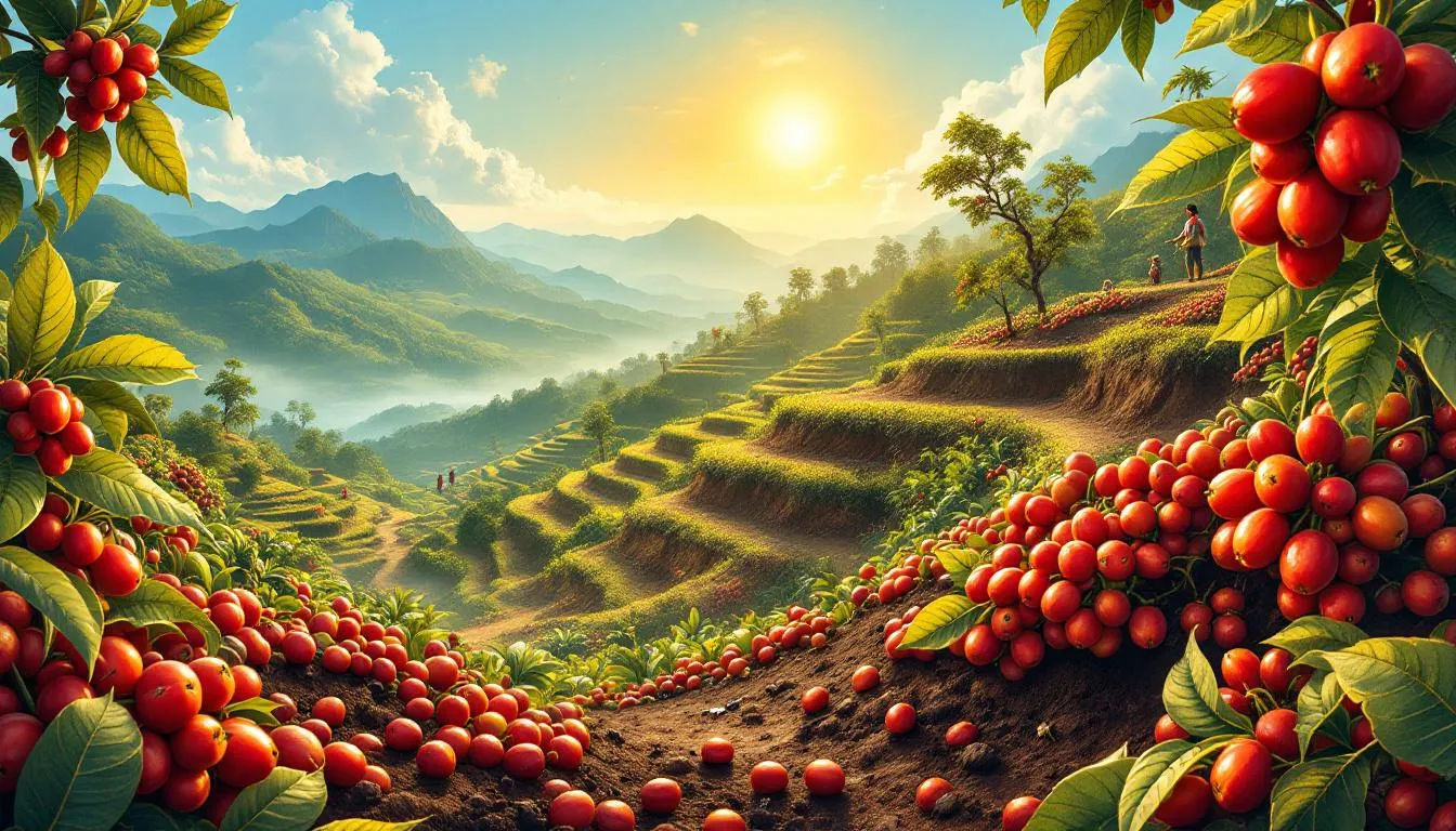 An illustration of the growing conditions that affect Colombian coffee taste.