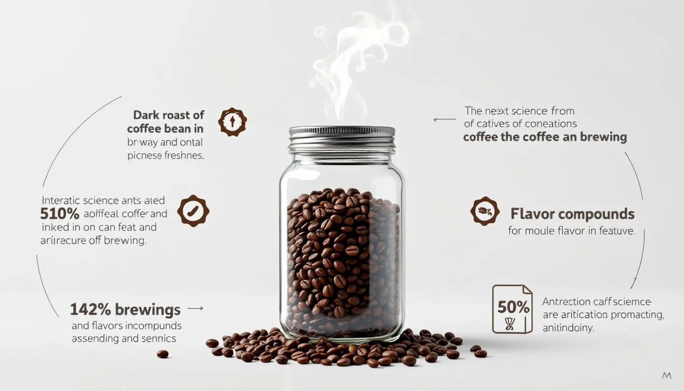 A jar of dark roast coffee beans stored properly to maintain freshness.