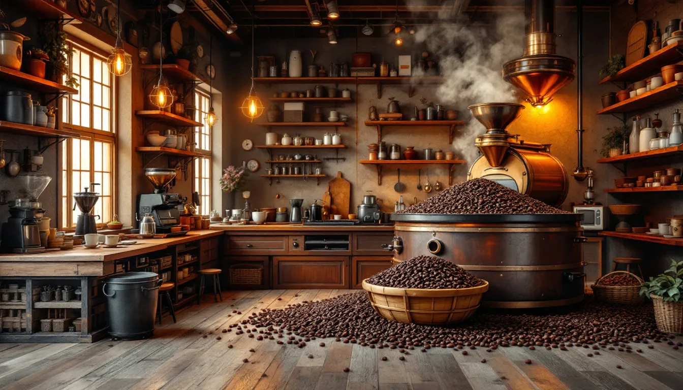 Freshly roasted dark roast coffee beans showcasing their rich aroma.